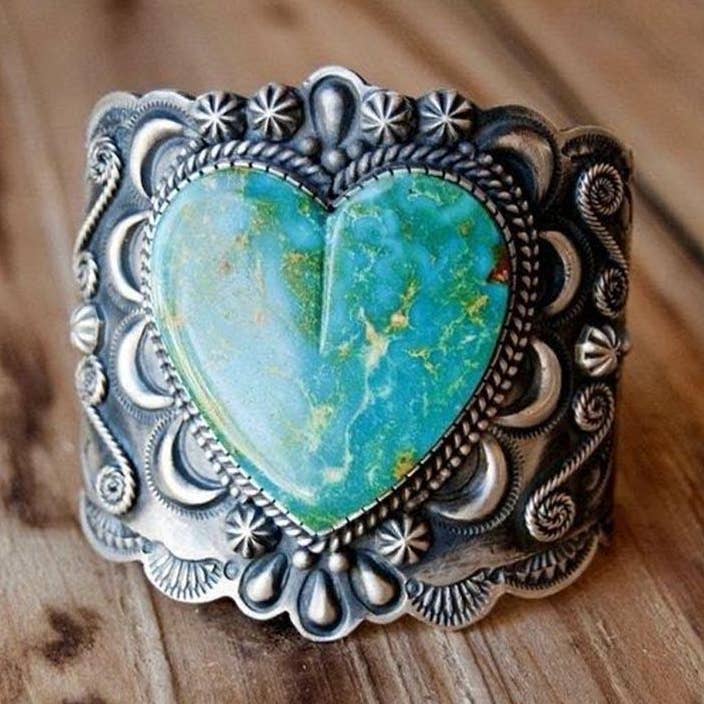 Azul esverdeado Anel Vintage Coração Verde para venda a revendedores na Faire0