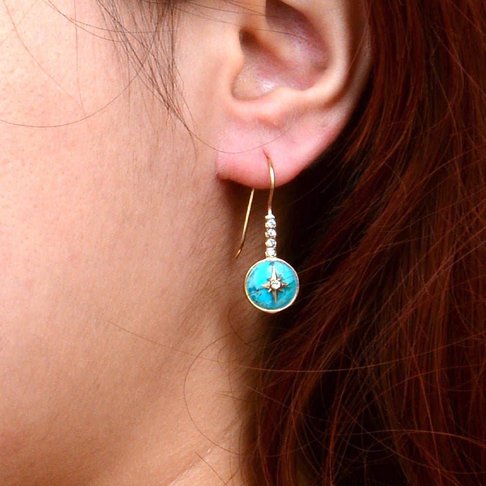 Barse Jewelry - Wholesale Dangle Earrings - Celestial Blue Turquoise Golden Drop Earrings1