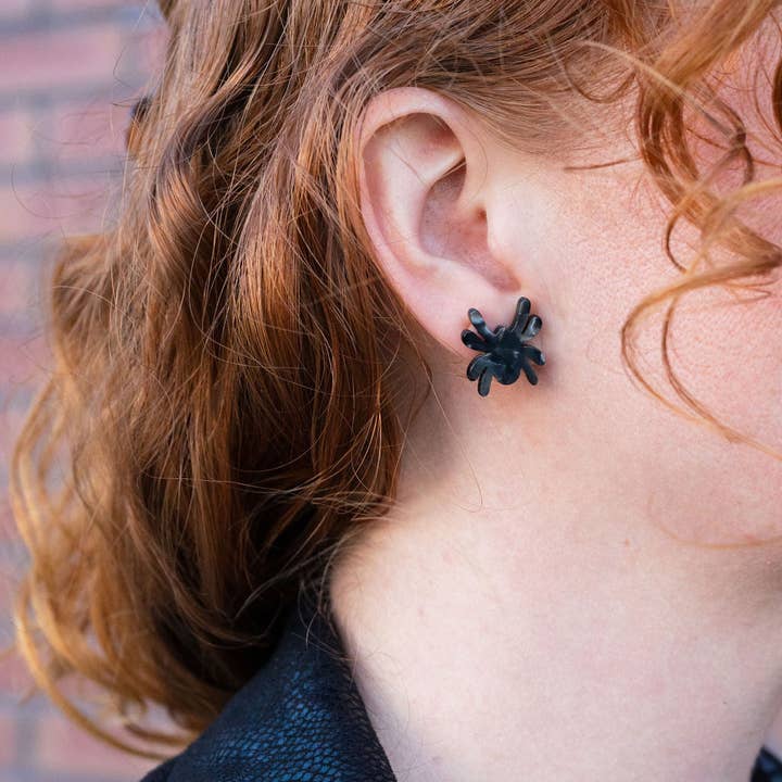 Spiffy & Splendid - Wholesale Stud/Post Earrings - Spider Studs - Black // Halloween Earrings