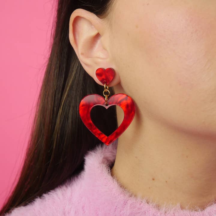 Pendientes Colgantes Corazón - Rojo Jaspeado para venta al por mayor de ColsonDesign