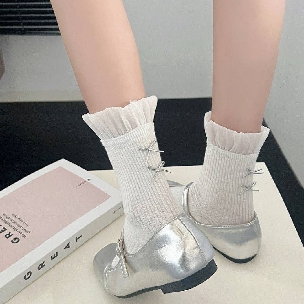 Funkyrel® Atzbranding Limited - Wholesale Socks - Women's - Rufia - Sheer Mesh Panel Socks with Bow Detail6