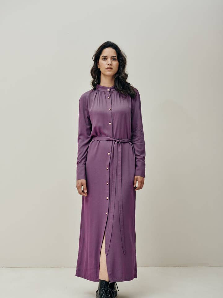 Perales Plain Oubergine Dress for wholesale by Malahierba