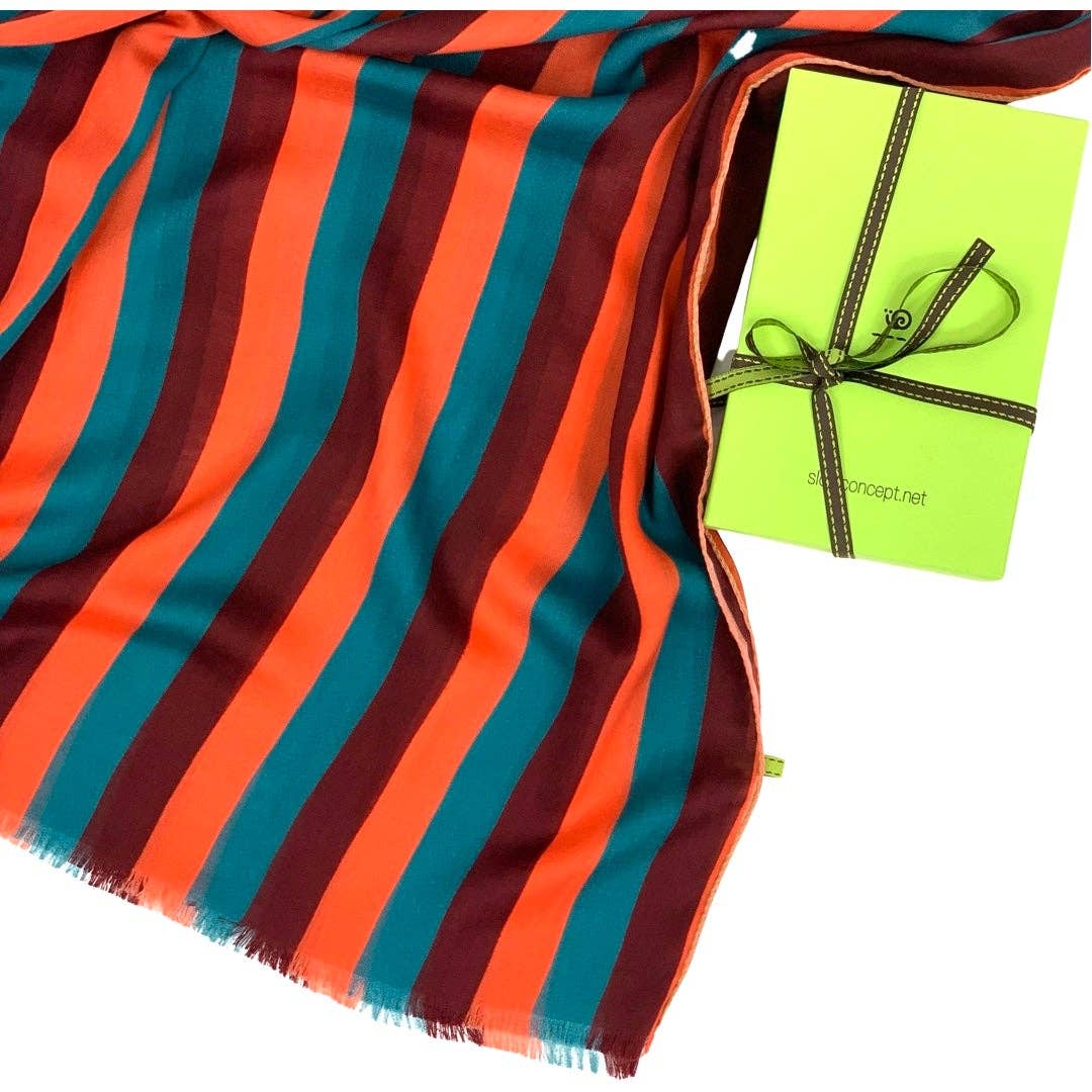 C.C.&Co.Srl - Vendita all'ingrosso Sciarpa - Uomo - SCIARPA IN LANA STAMPATA CM 70X200 RIGHE ARANCIO, ROSSO, PETROLIO COD 4030