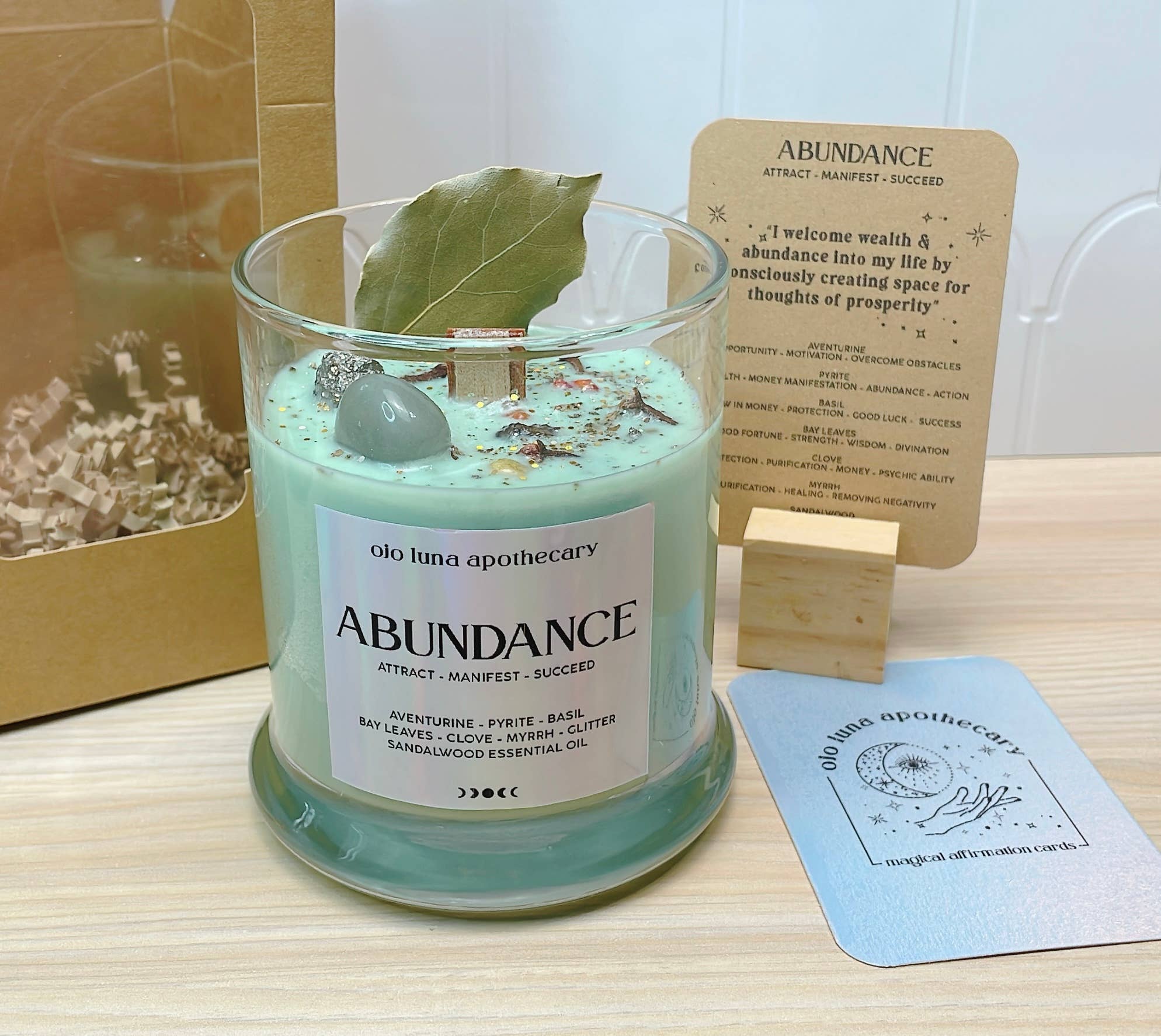Ojo Luna Apothecary - Wholesale Jar/Filled Candle - Abundance Intention Candle3