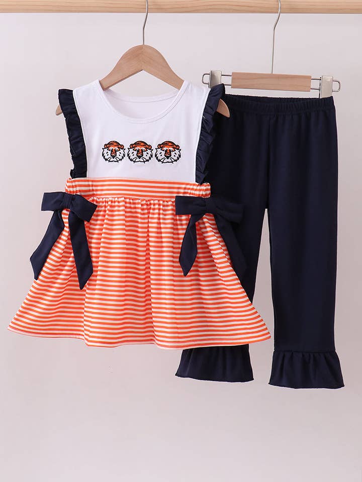 Auburn embroidery ruffle stripe pants set for wholesale by Aspen Rain Boutique