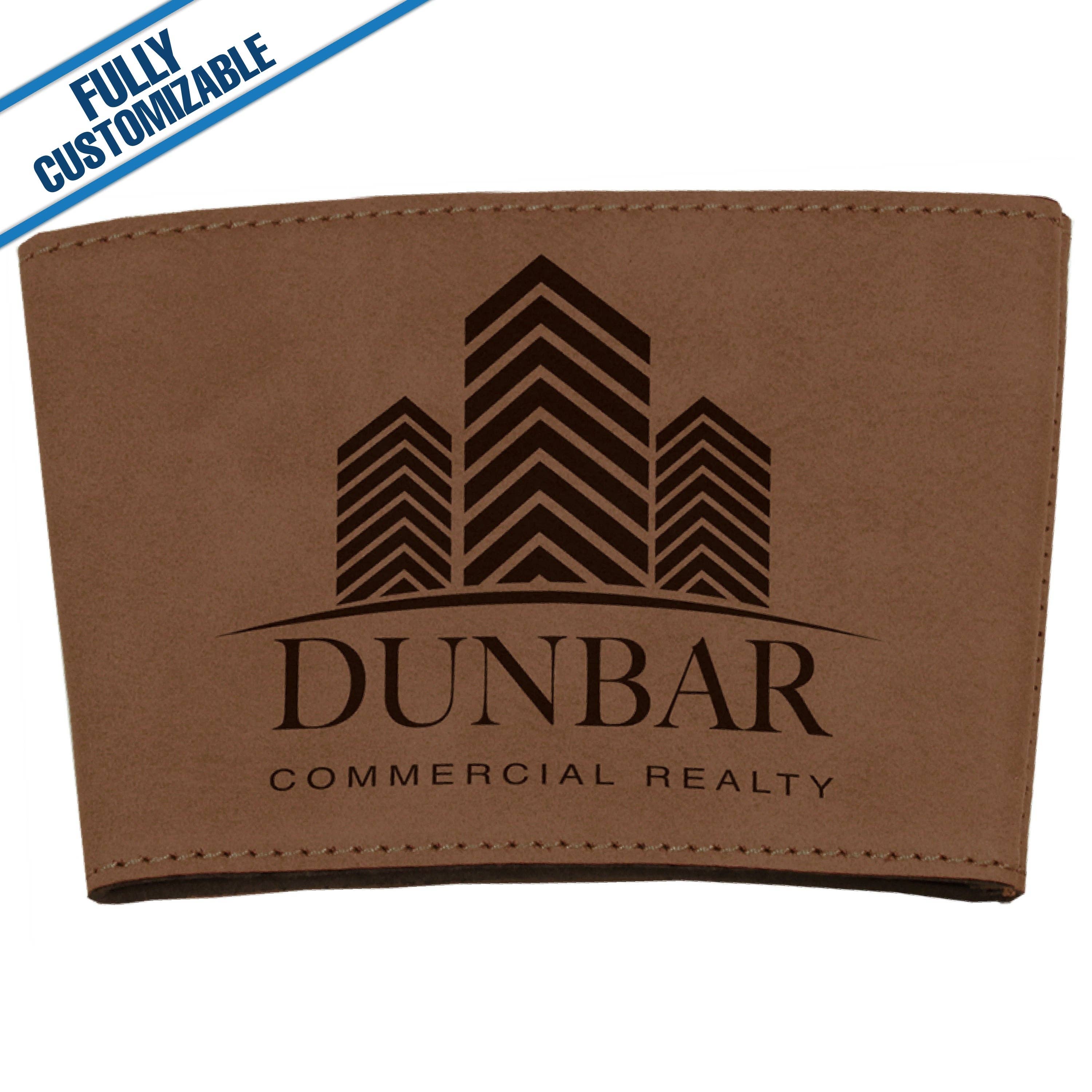 GiftWorksPlus - Wholesale Drink Huggers & Koozies - Engraved Leatherette Mug Sleeve - Fully Customizable3