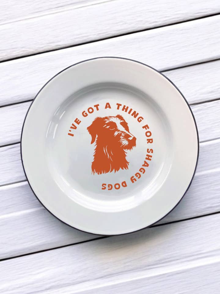 I've got a thing for shaggy dogs, Decorative Enamel Plate for wholesale by Sovende Bjorn
