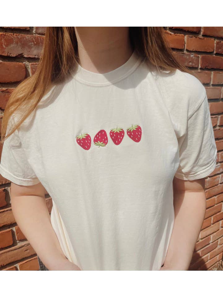 Molly Louise Shop – wholesale T-shirt – women's – Embroidered Strawberry T-Shirt6