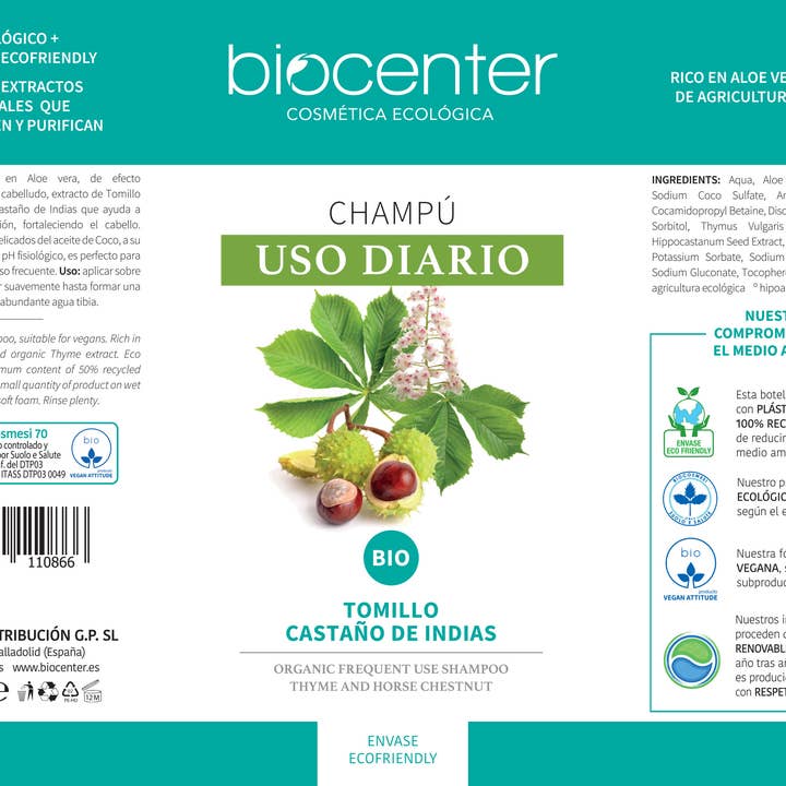 Biocenter - Wholesale Hair Shampoo - SHAMPOO FOR DAILY USE THYME CHESTNUT FROM INDIA BIO VEGAN ECO