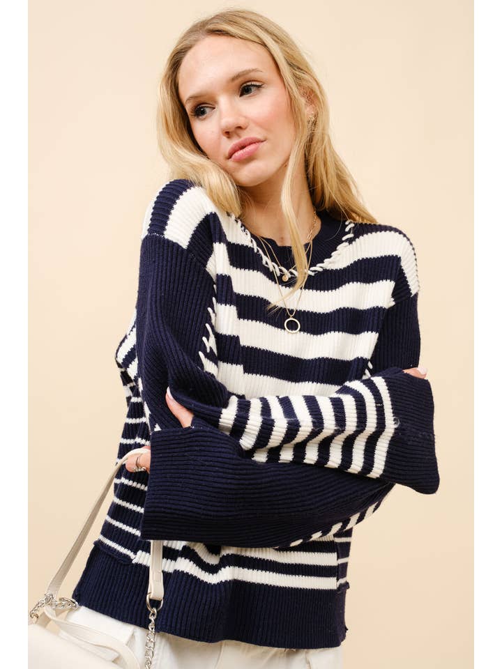 NAVY 35048W - Multi Stripe Loop Nautical Sweater for wholesale on Faire
