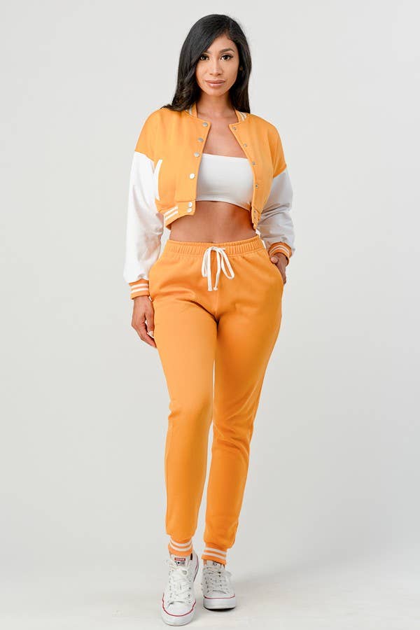 Lime All the Time - Wholesale Lounge Set - Women's - Cropped Varsity Jacket and Jogger Pants Set16