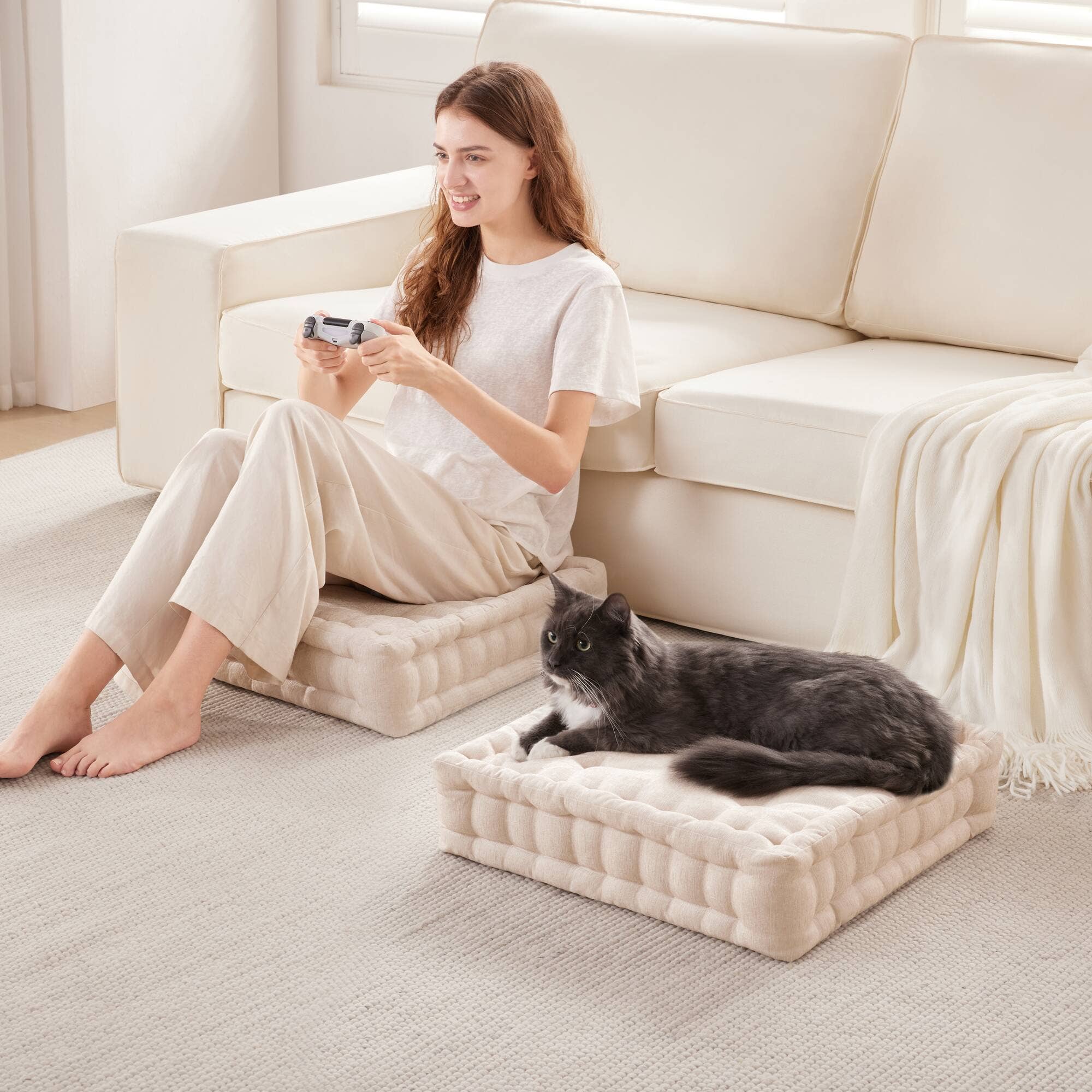 Olliix - Wholesale Floor Pillow - Square Large Pillow Seating Floor Cushion, Ivory1