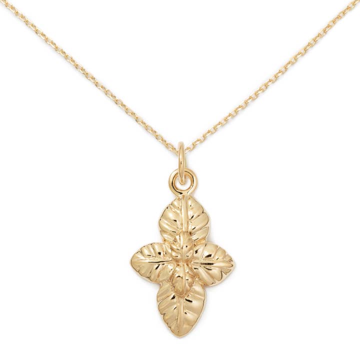 Basil Necklace, 14K Gold By Delicacies Jewelry - Every Purchase Helps Fight Hunger! (Foodie Gift, Food Jewelry, Gift For Her) for wholesale by Delicacies Jewelry
