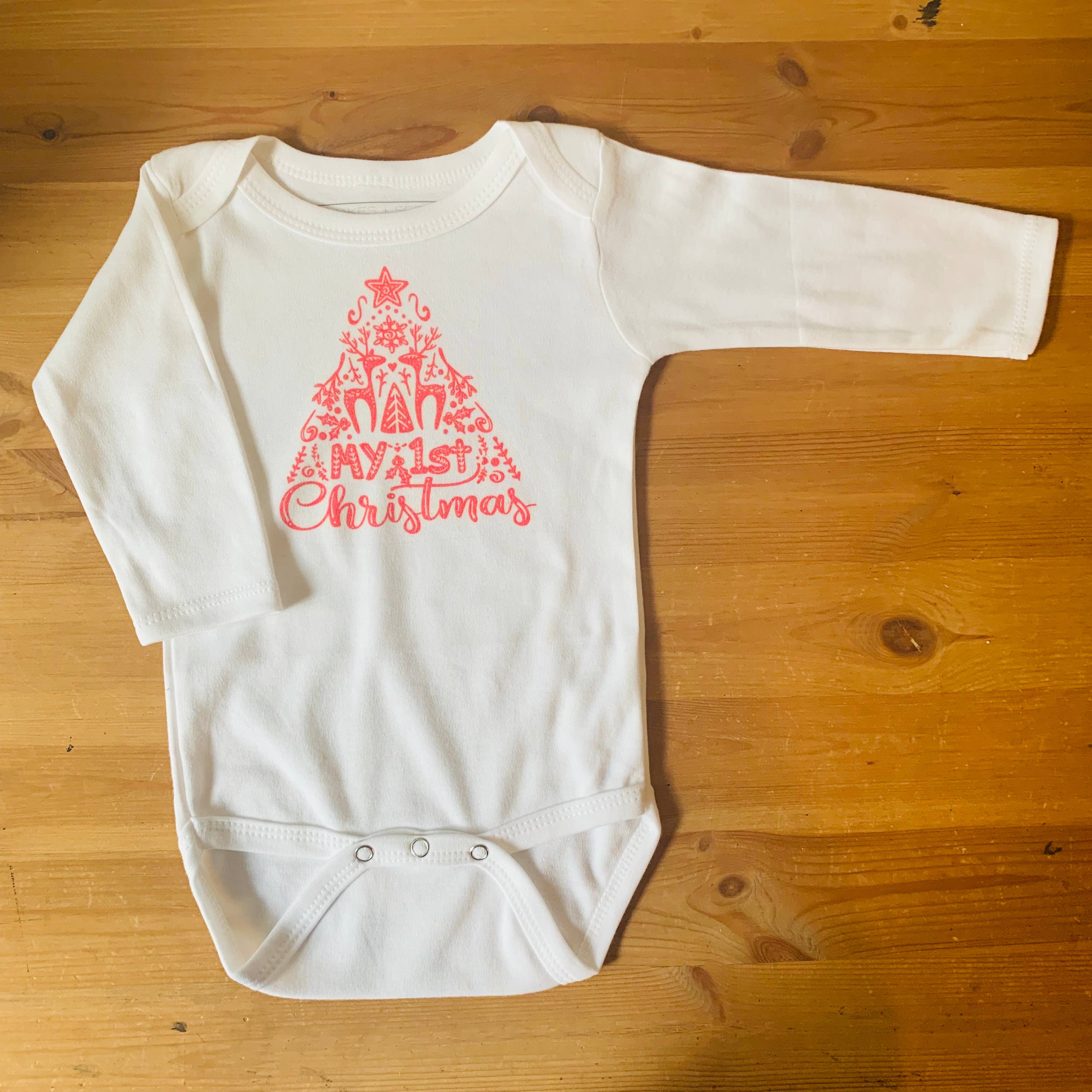 Shakes + Speares - Wholesale Bodysuit (Non-Footed) - Baby - Baby LS White Bodysuit - 1st Christmas3