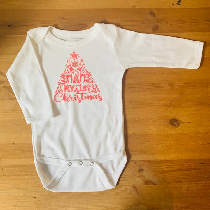 Shakes + Speares - Wholesale Bodysuit (Non-Footed) - Baby - Baby LS White Bodysuit - 1st Christmas3