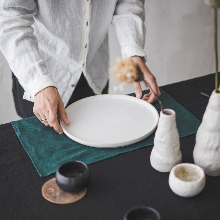 Dark Green Linen Table Napkins, Flax Linen Table Decor, Dinner Napkins for wholesale on Faire0