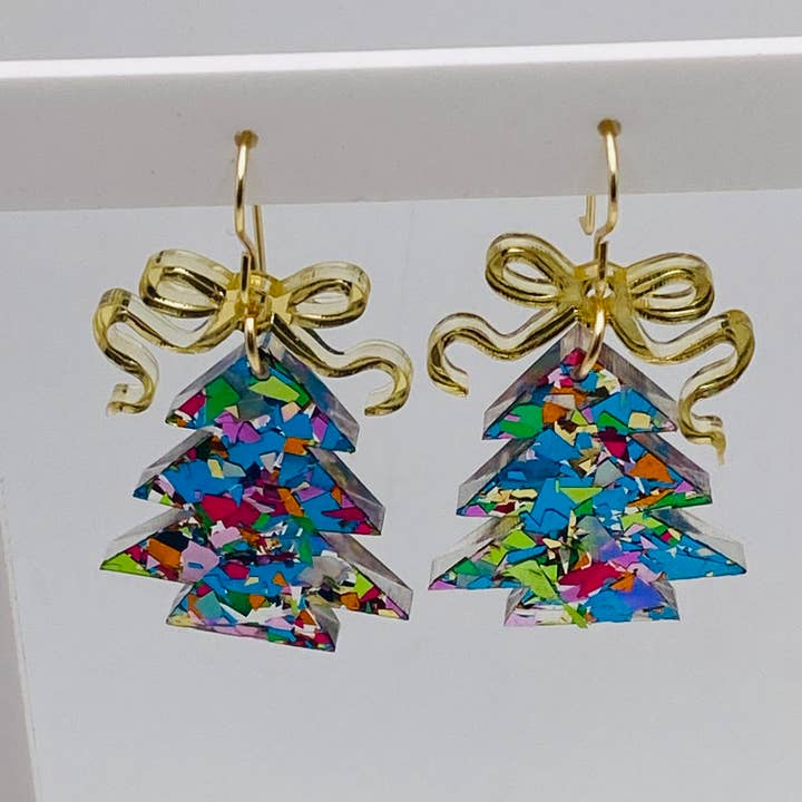 Sandy Lou Designs - Wholesale Dangle Earrings - Merry Confetti Tree Earrings Christmas- Teal3