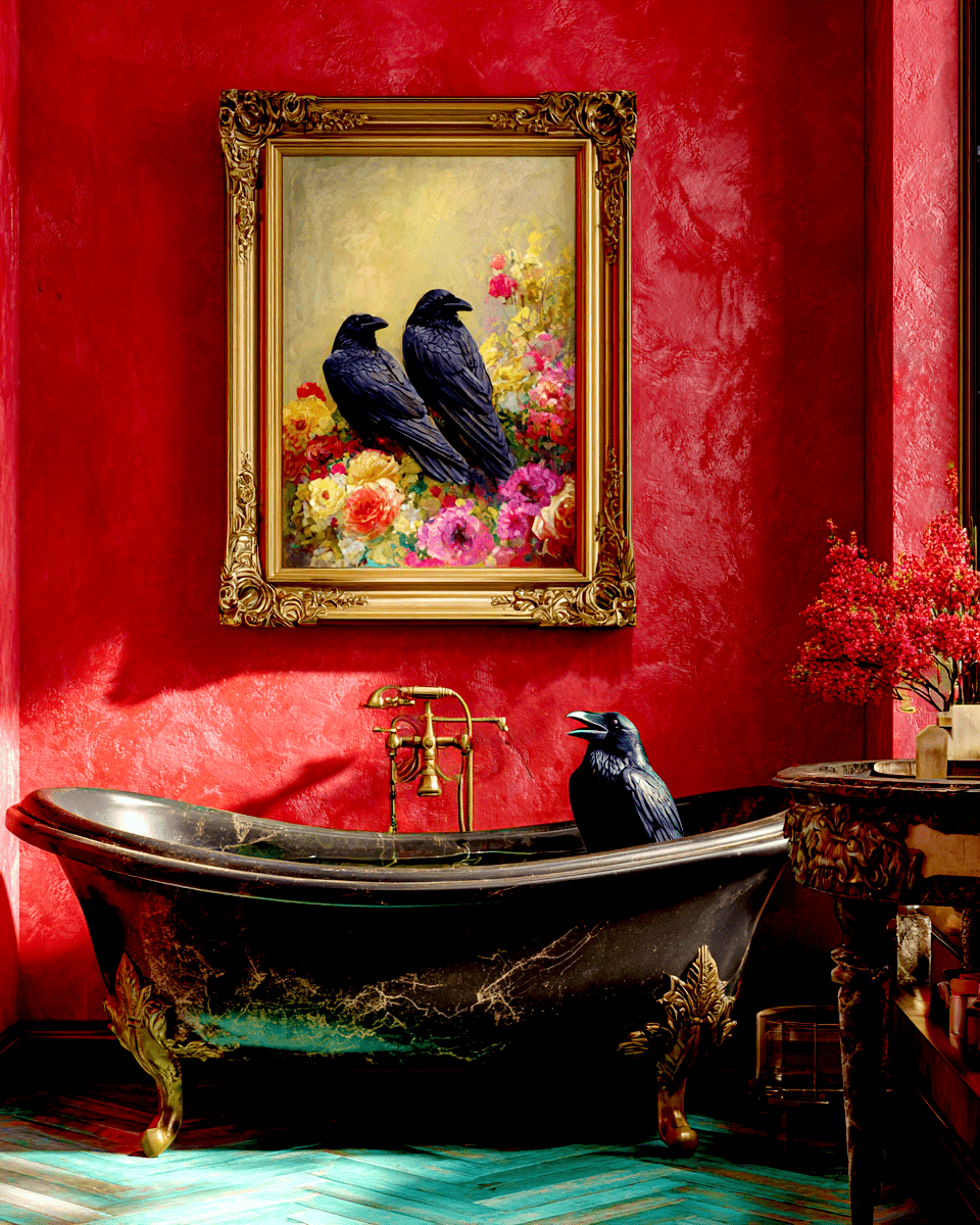Mowbi - Wholesale Art Print - Raven in a Bathtub Bathroom Art Print - 8"x10" Artwork for 11"x14" Frame0