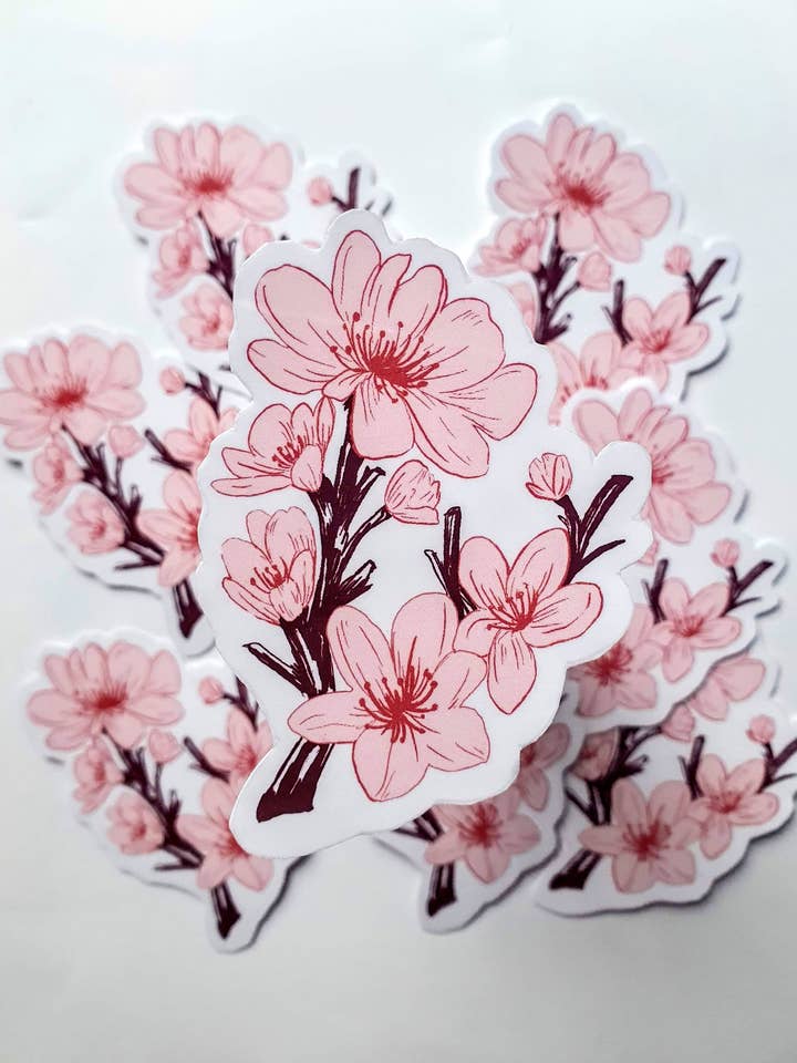 Pink cherry blossom sticker for wholesale by Fizah Afzal