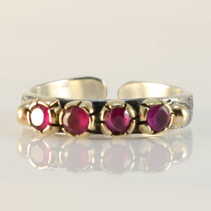 Women's Adjustable Ring with Round Red-Pink Zircon Stones for wholesale by Echmeck LLC