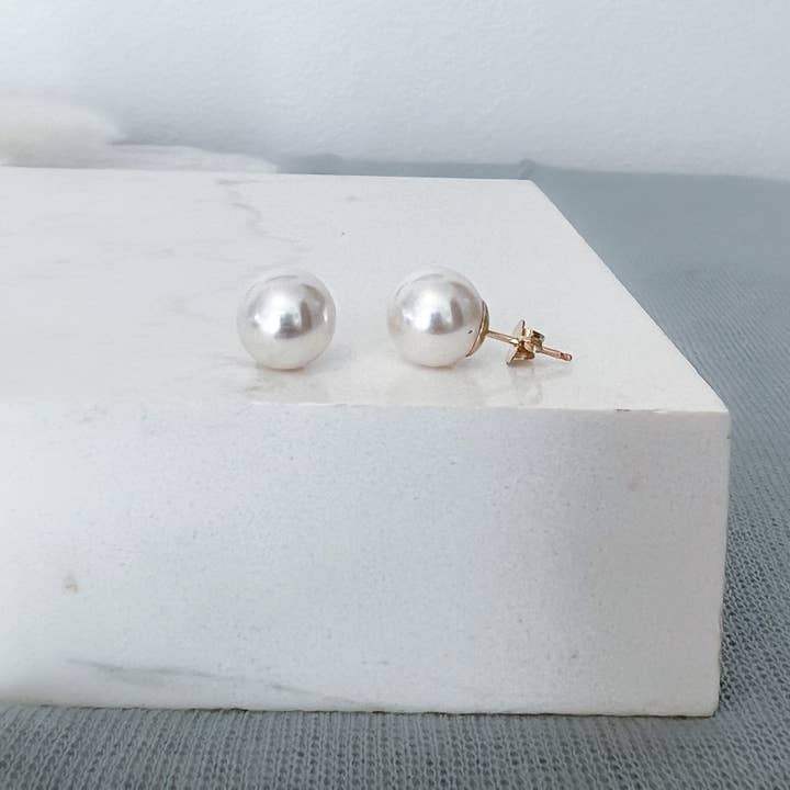 10mm White Round Pearl Stud Earrings for wholesale by Sela+Sage