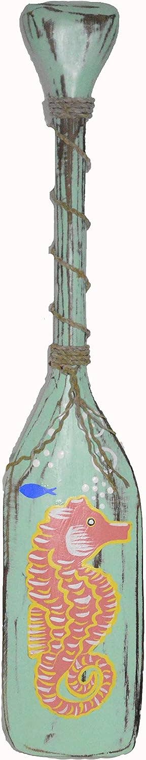 White Elephant - Wholesale Wall Accent - NAUTICAL OAR PADDLE WITH SEAHORSE WOODEN WALL ART DECOR 20"0