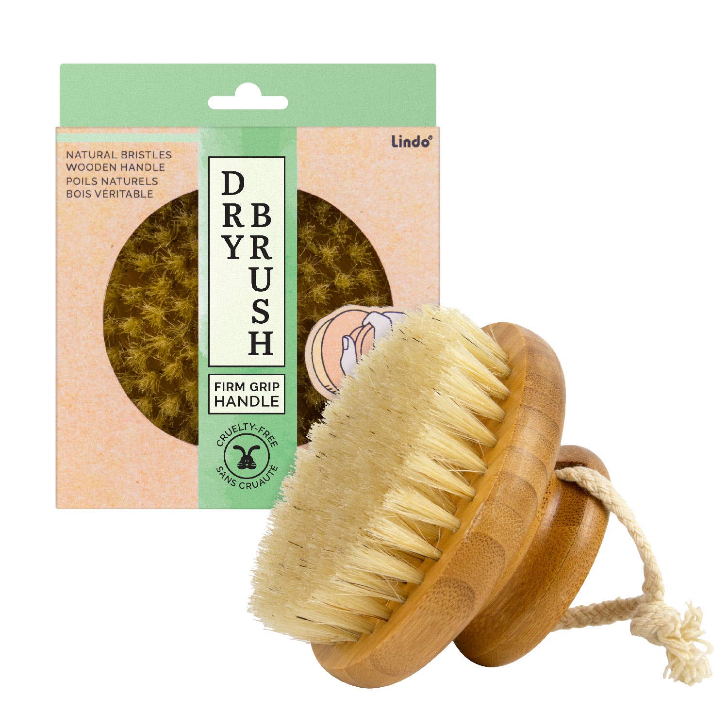 Lindo - Wholesale Body Brush - Lindo Bamboo Dry Brush (Round) Firm Grip Handle3