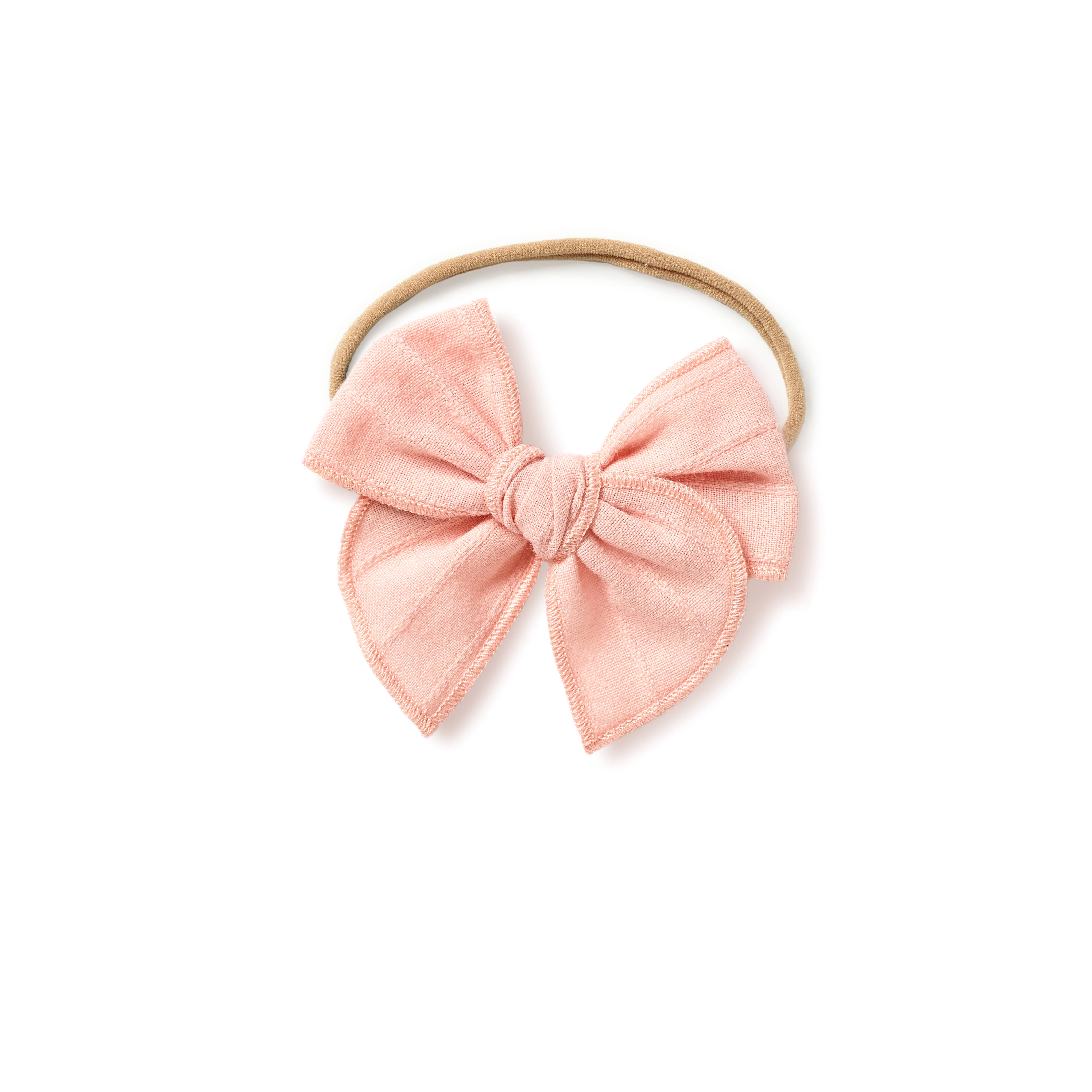 Little Poppy Co - Wholesale Hair Bow - Kids - Embroidered Stripe Claire Bow, Rose Pink4