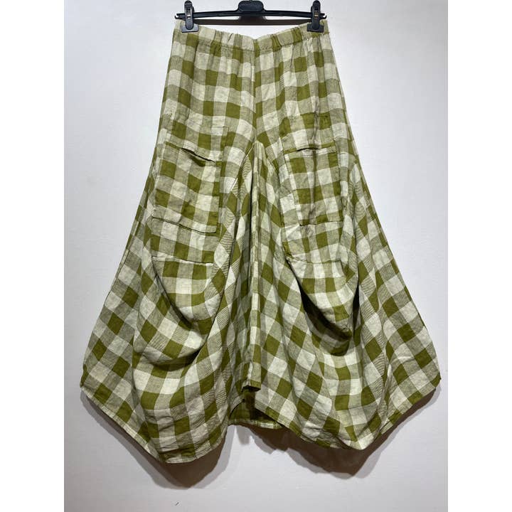 LINEN & COTTON HOUSE - Wholesale Dress - Women's - LINEN SKIRT WITH POCKETS, GINGHAM CHECK PATTERN 6633