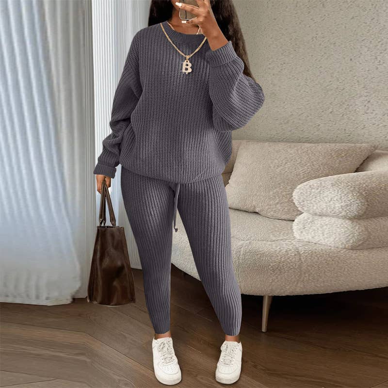 Rosa Clothing - Wholesale Top & Pant Set (NOT Loungewear) - Women's - Fashion Casual Knitted Sweater Trousers Set 12 Colors6