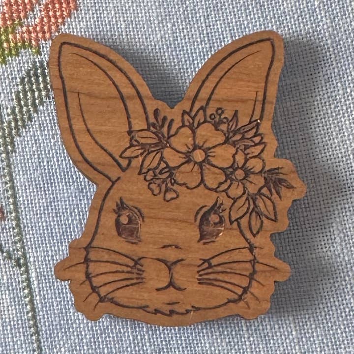 Spring Bunny Wooden Magnetic Needle Minder for wholesale by The Crafty Grimalkin