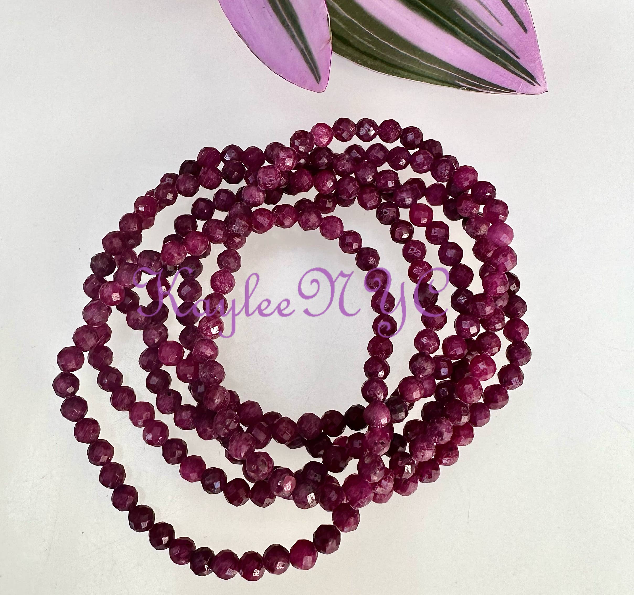 KayleeNYC - Wholesale Beaded Bracelet - Natural Ruby Faceted 4mm 7.5” Crystal Bracelet
