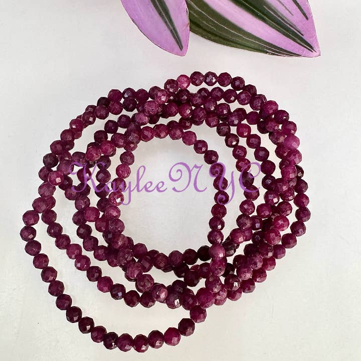 KayleeNYC - Wholesale Beaded Bracelet - Natural Ruby Faceted 4mm 7.5” Crystal Bracelet