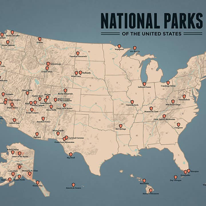 US National Parks Map 11x14 Print for wholesale by Best Maps Ever