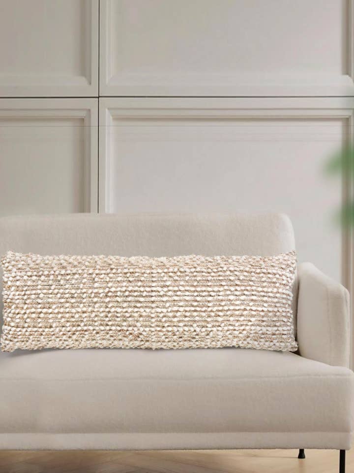 Natural Boucle Handwoven Pillow 14x40 for wholesale by Anaya Home