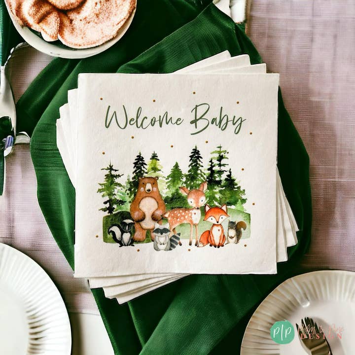 Palm to Pine Design - Wholesale Disposable Napkin - Woodland Baby Shower Napkins, Woodland Party Tableware1