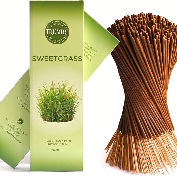 Sweetgrass Incense Sticks- Bulk Pack of 100 Incense Sticks for wholesale by TRUMIRI Incense Candles & Aromatherapy