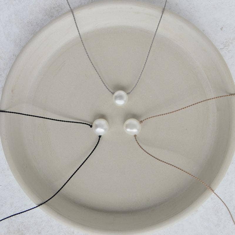 Rope and Leather - Wholesale Beaded/Pearl Necklace - Silk and Pearl Necklace - Black1