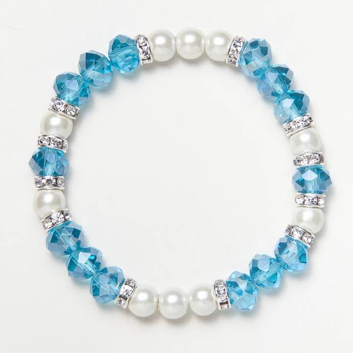 Blue Glass Beads,white Magnets & Shamballs Bead Bracelet for wholesale by Magnehealth