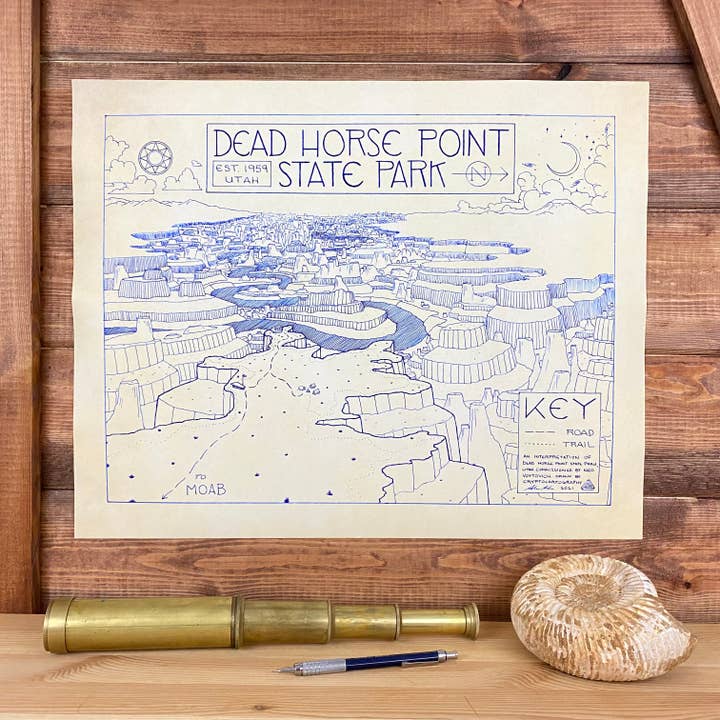Dead Horse Point State Park Handritad Karta Skriv ut för wholesale av Cryptocartography