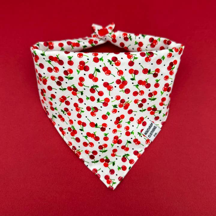 Mon Cheri Cherry Dog Bandana - White for wholesale by Winthrop Clothing Co.