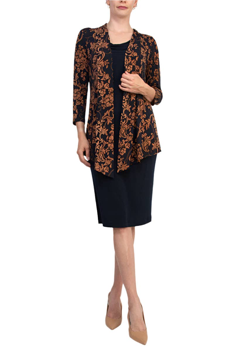 MIDNIGHT Connected Apparel Cowl Neck Straight Midi Dress with Attached Three-Quarter Sleeves Jacket for wholesale on Faire2