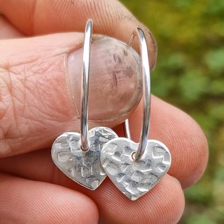 Sterling Silver Heart Charm Hoops - BIG for wholesale by Nature's Finds Studio