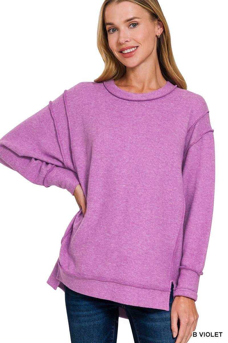 42POPS - Wholesale Knit Sweater - Women's - `.Brushed Melange Hacci Exposed Seam Sweater W/ Side22
