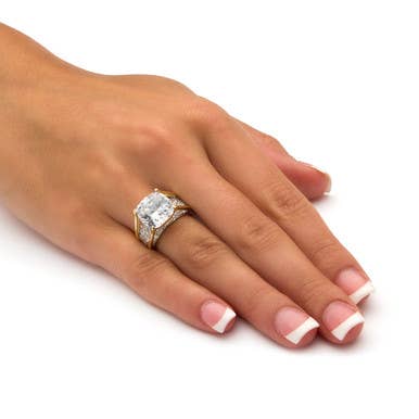 PalmBeach Jewelry - Wholesale Engagement Ring - Cushion-Cut White Cubic Zirconia 18k Gold-Plated Ring2