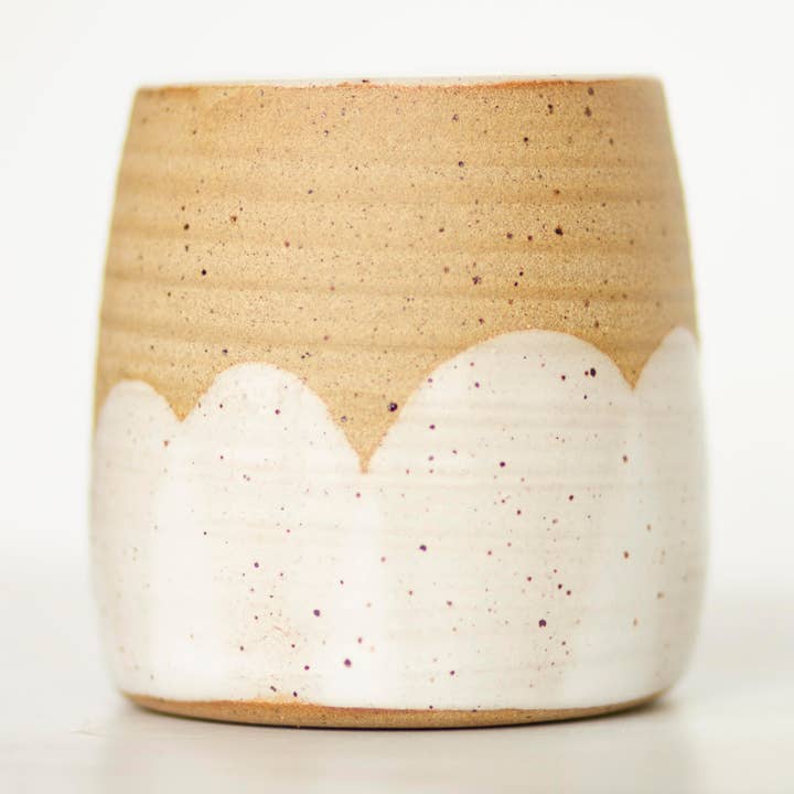 miss sylva white scallop handmade ceramic thumb indent mug* for wholesale by joye made clay