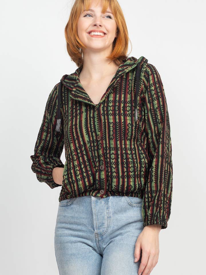 Tribal Mud-Cloth Rasta Striped Hoodie for wholesale by Lakhays Collection Inc.