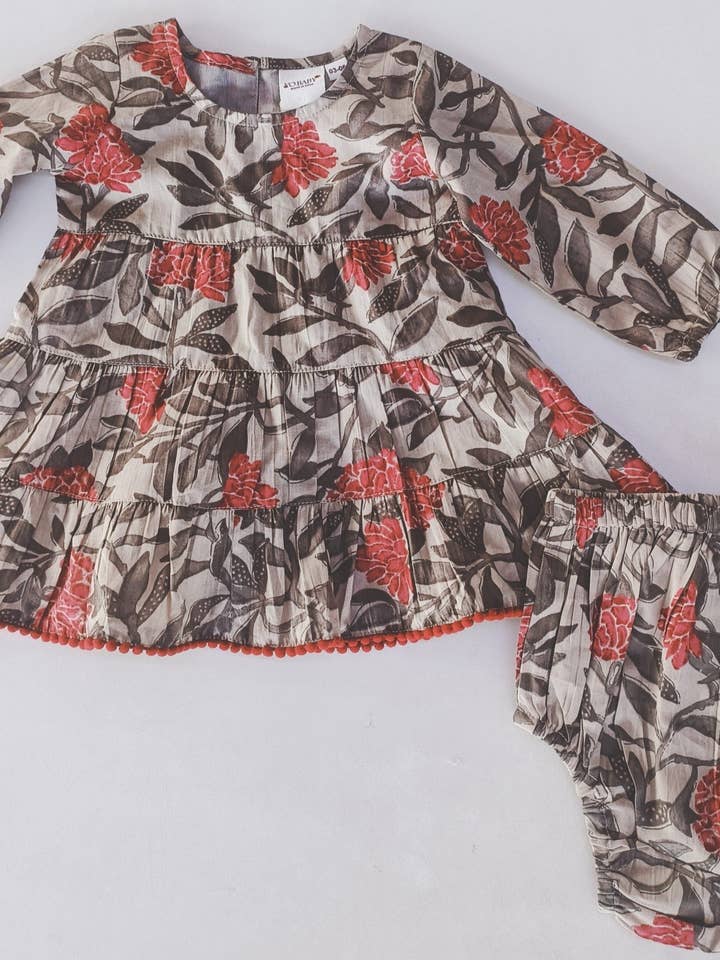 Floral Tiered Long Sleeve Dress With Lace Detail & Diaper Cover Set : Infant : Baby for wholesale by Yo Baby