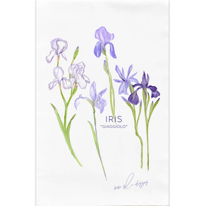 Iris 'Giaggiolo' Flour Sack Tea Towel, Kitchen Decor for wholesale by Bebe Blu Designs, LLC