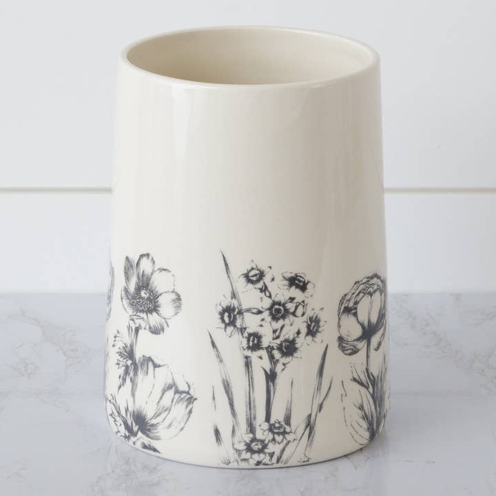 Audrey's Home & Gift - Venta al por mayor Soportes de utensilios - Vasija para utensilios botánicos en blanco y negro (PC)